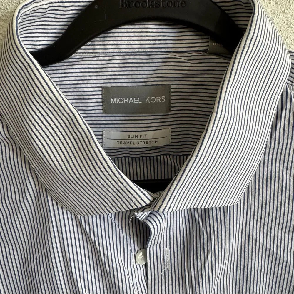 Michael Kors Mens Blue Slim Fit Button Shirt Size 17.5 34/35